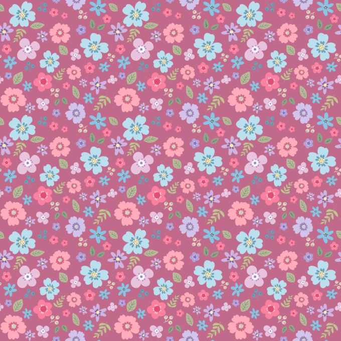 Tissu petites fleurs prairie fond rose