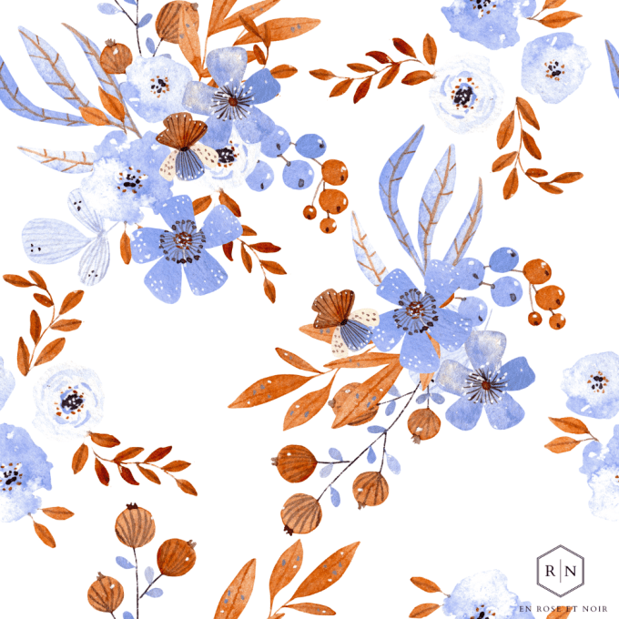 Tissu fleurs séchées bleu
