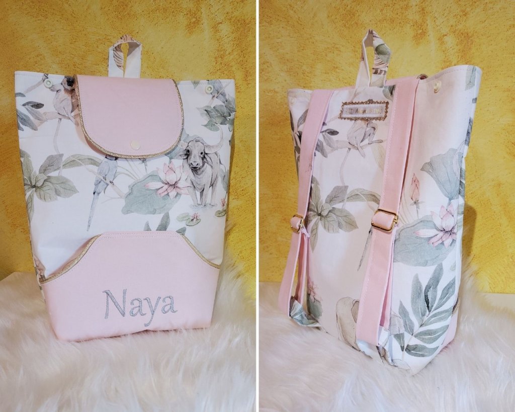 Un grand sac à dos pour enfant par Naya & Co avec le tissu Savane claire