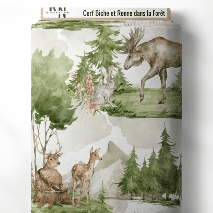 Tissu animaux cerf biche renne dans la forêt