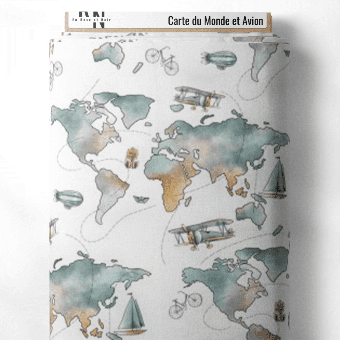Tissu carte du monde et avion