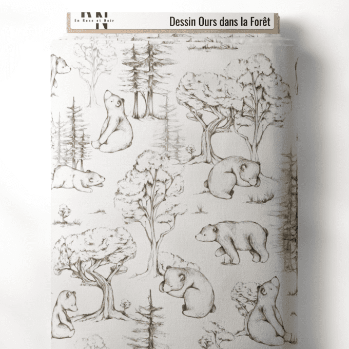 Tissu dessin d'ours dans la forêt