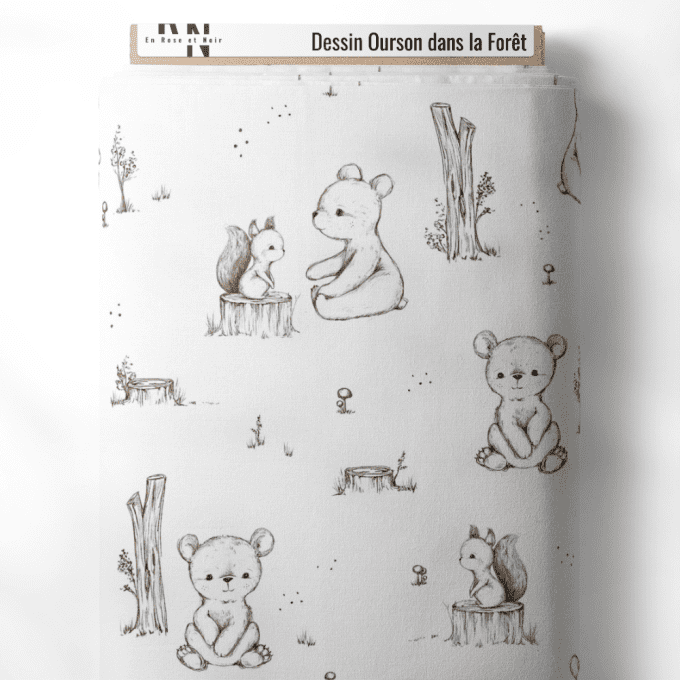 Tissu dessin d'ourson dans la forêt