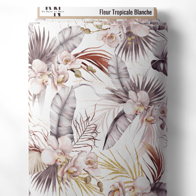 Tissu fleur tropicale blanche