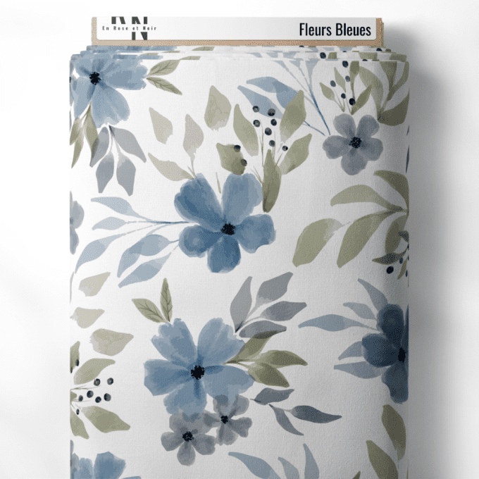 Tissu fleurs bleues