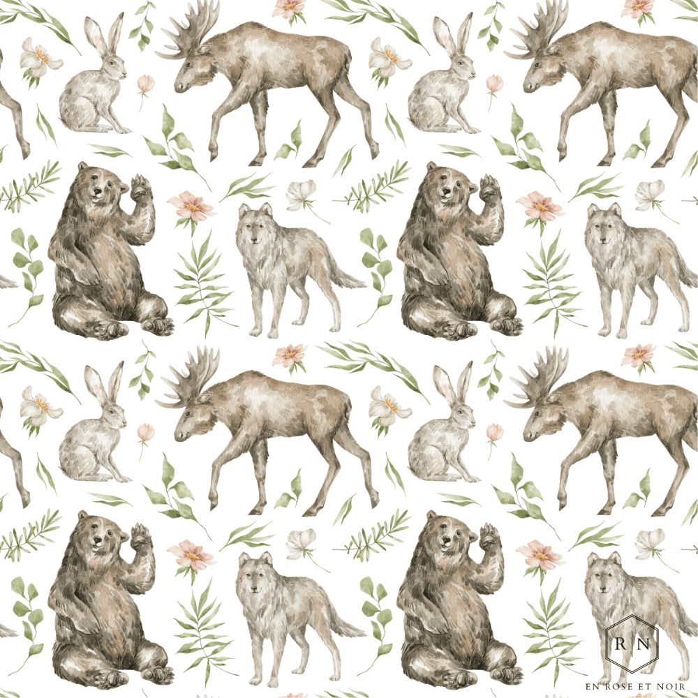 Tissu animaux loup ours lièvre renne