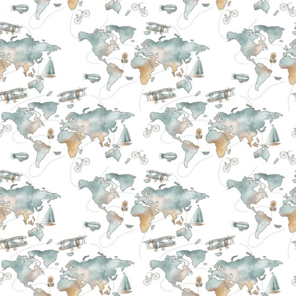 Tissu carte du monde et avion