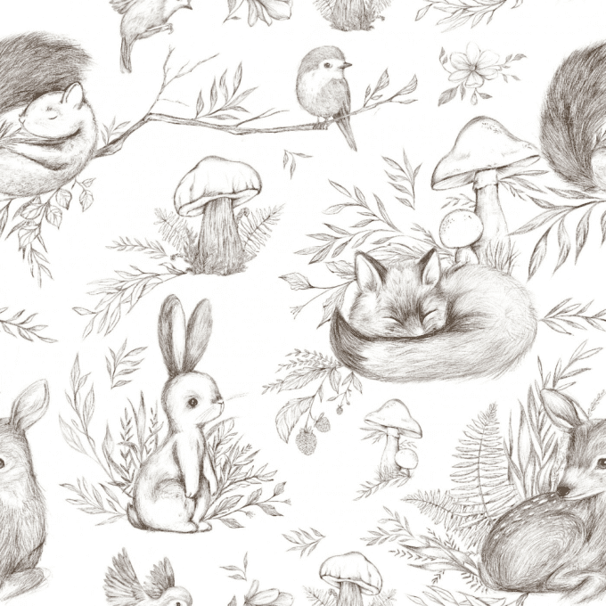 Tissu dessin d'animaux dans la forêt