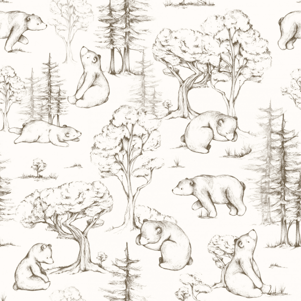 Tissu dessin d'ours dans la forêt