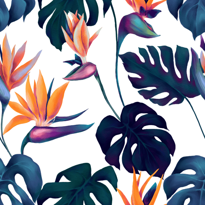 Tissu feuilles de fleurs tropicales