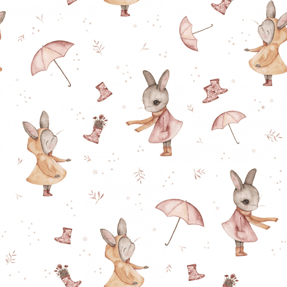 Tissu lapins sous la pluie