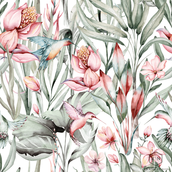 Tissu savane jungle oiseaux et fleurs