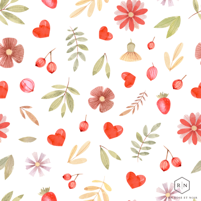 Tissu coeur et fruits fraise cerise