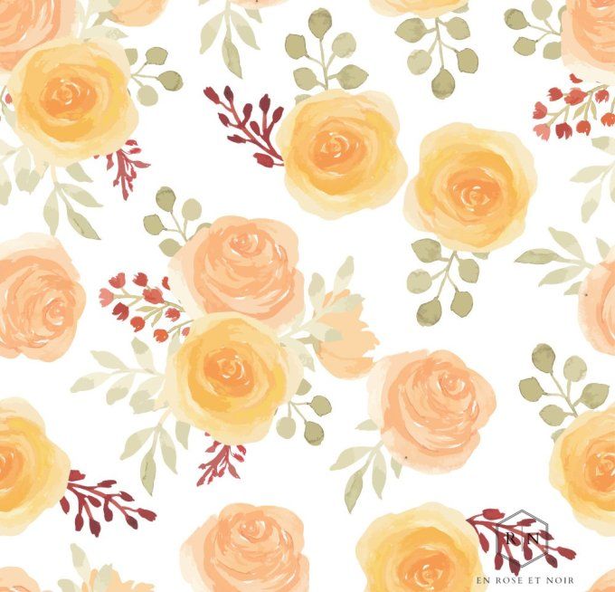 Tissu fleurs rose jaune