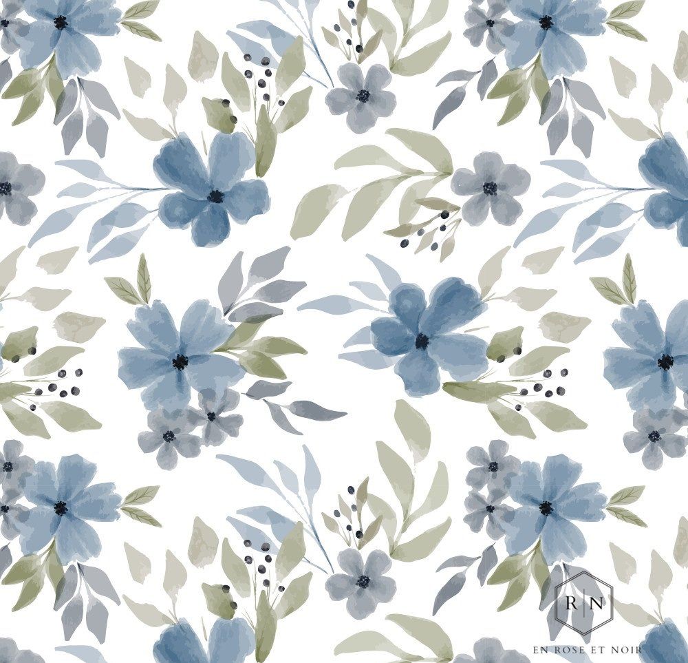 Tissu fleurs bleues
