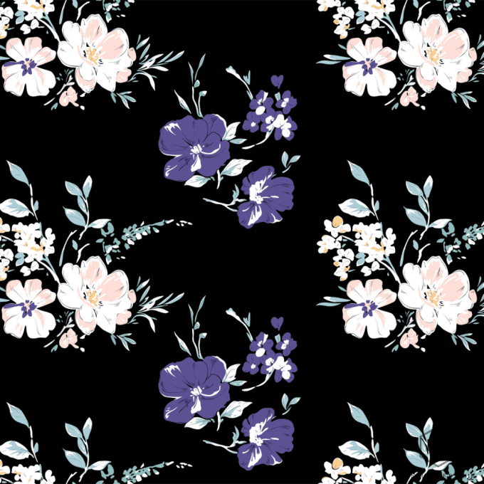 Tissu petites fleurs violette blanche et rose
