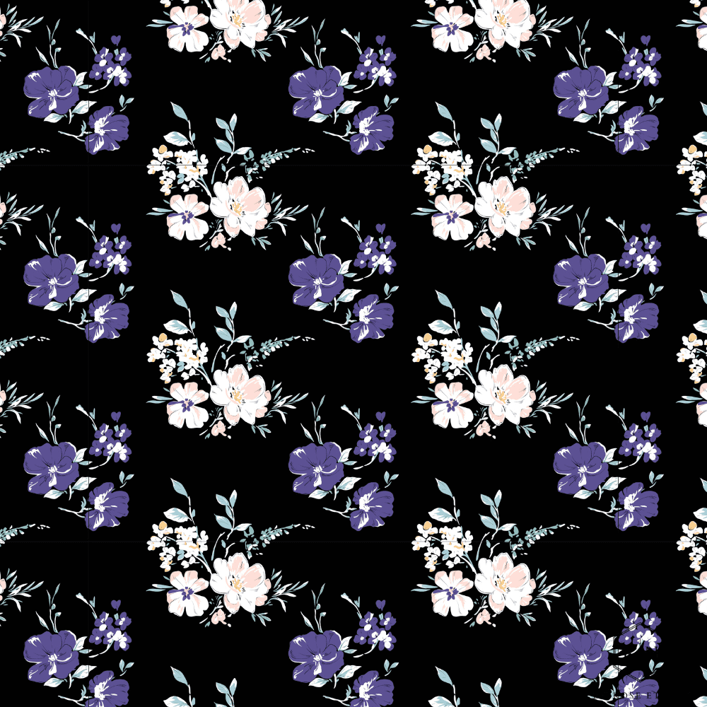 Tissu petites fleurs violette blanche et rose