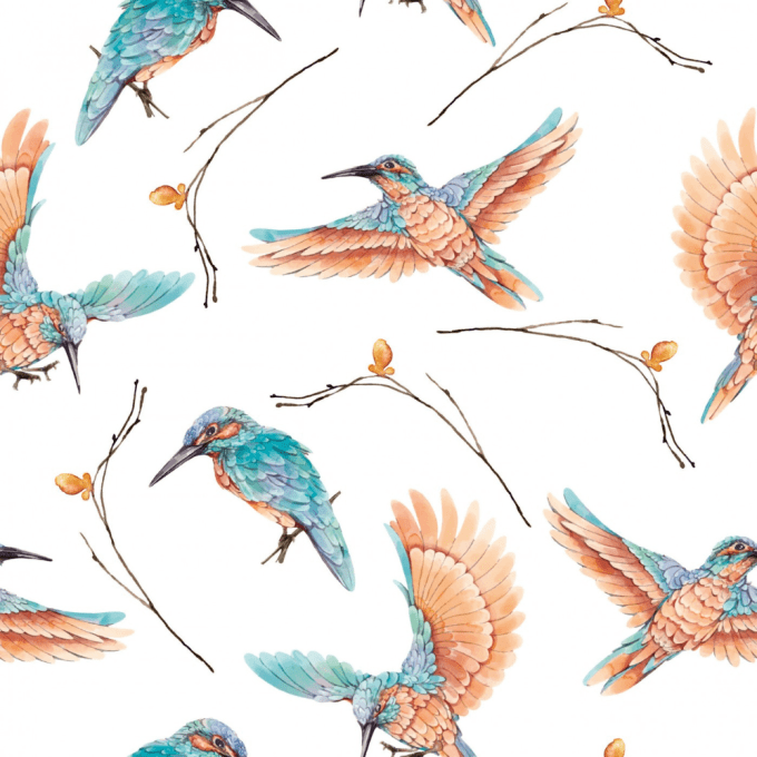 Tissu oiseau bleu et orange