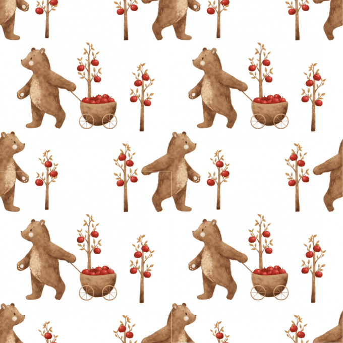 Tissu ours cueillette de pomme