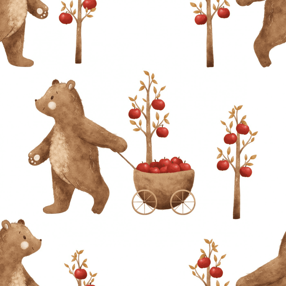 Tissu ours cueillette de pomme