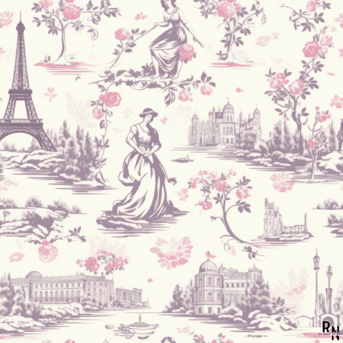 Tissu toile de jouy Paris rose